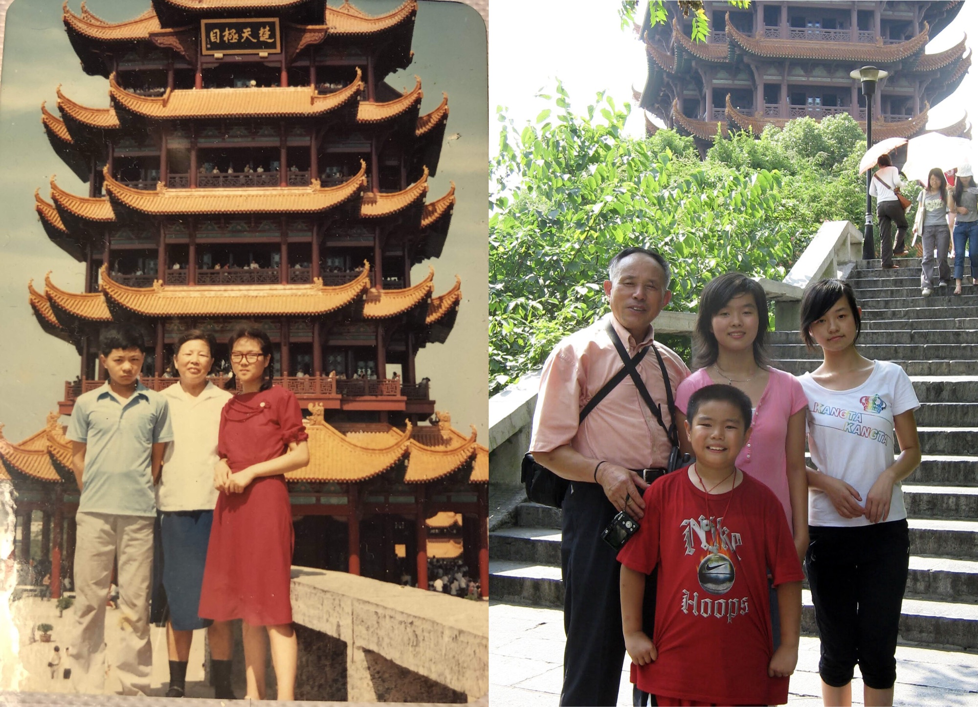 My mom visited the famous Yellow Crane Tower in Wuhan before leaving for college in 1985. I stood near the same place for the first time 20 years later.