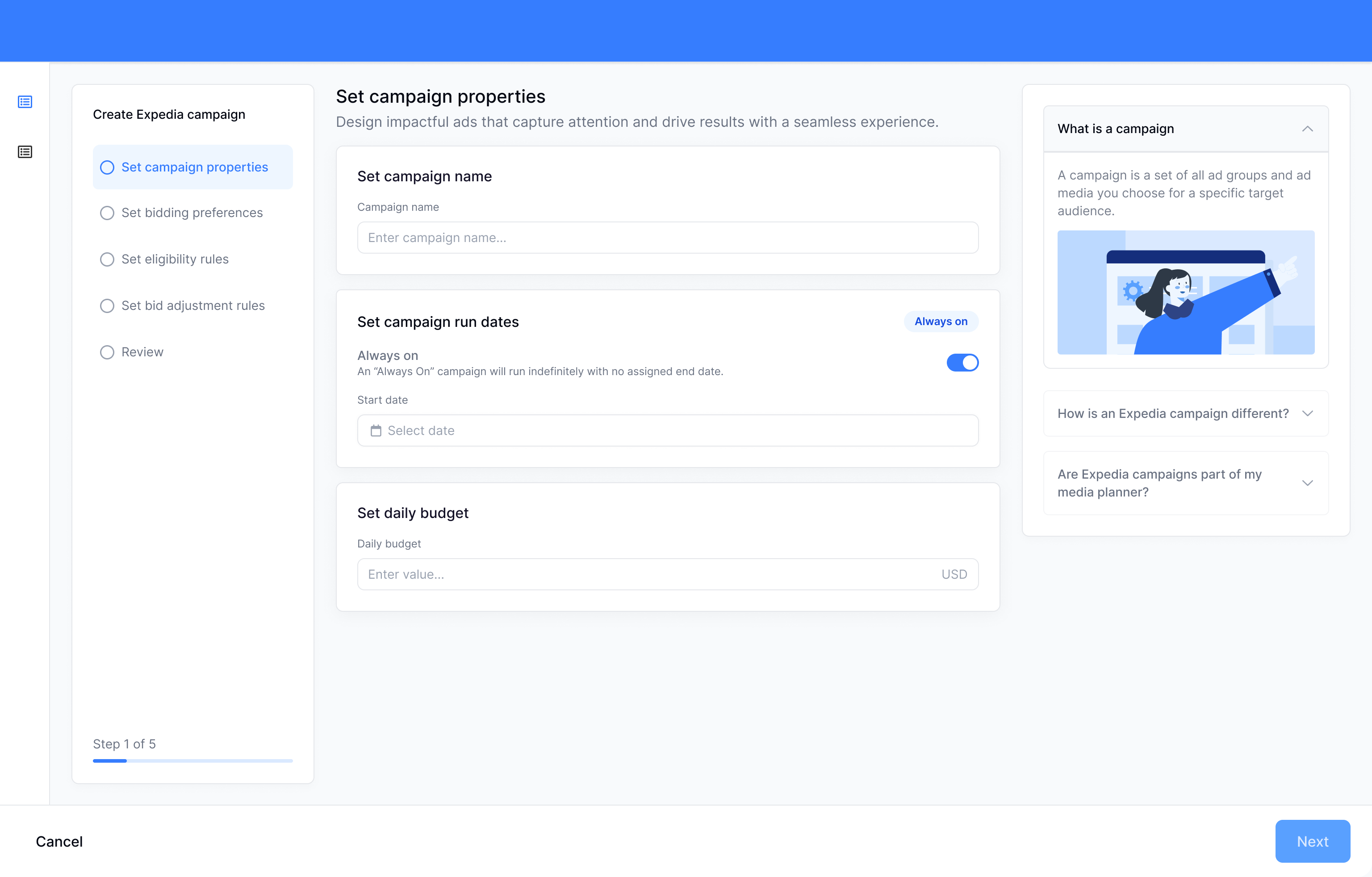 Campaign creation, first step