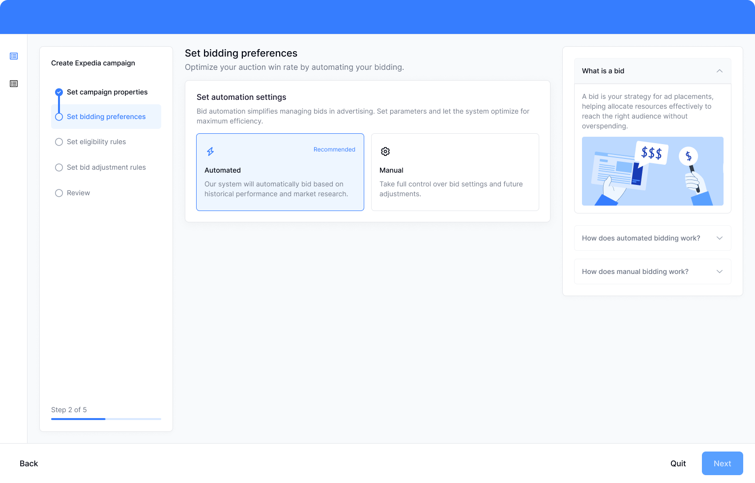 Campaign creation, second step
